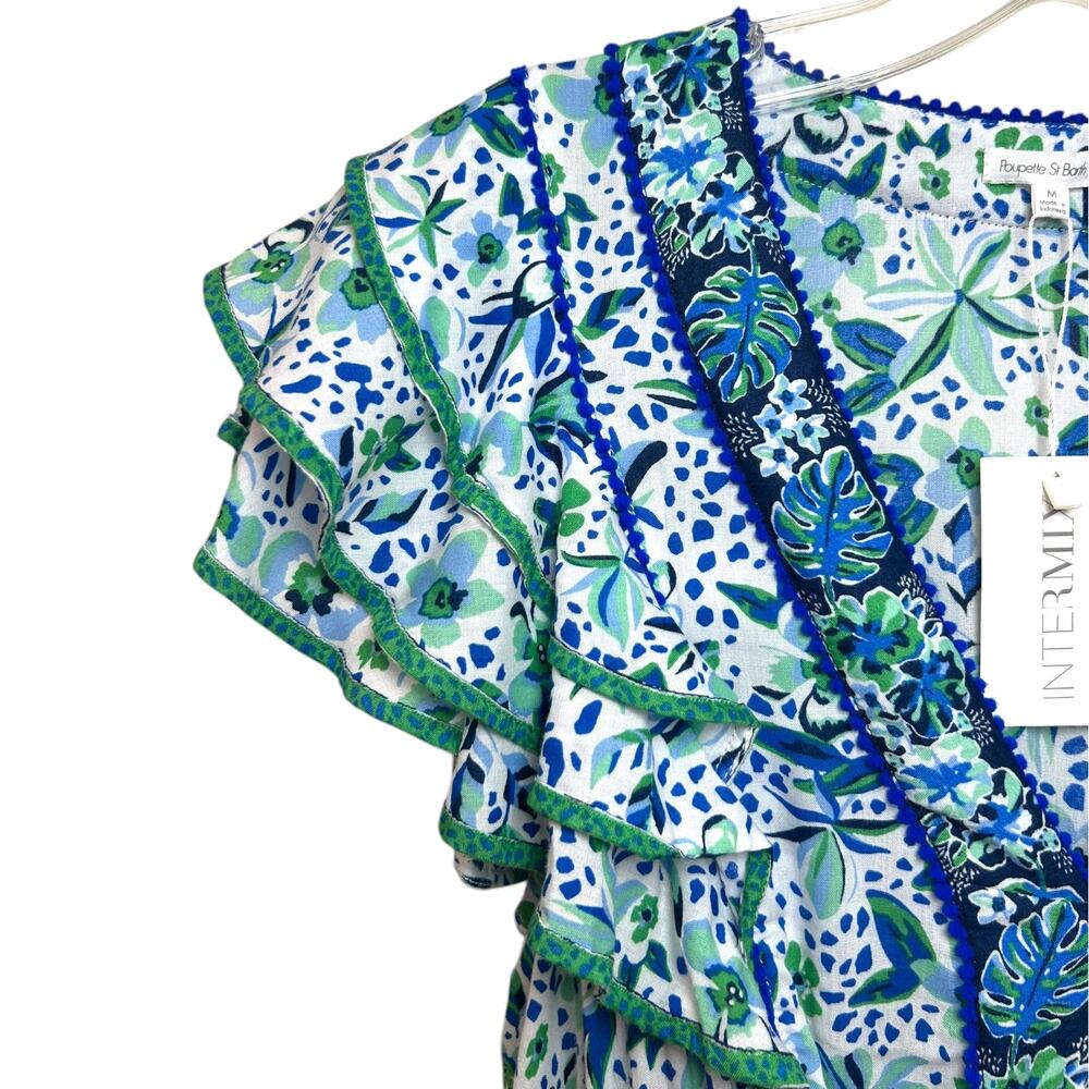 Poupette St Barth, NWT 'Camila' Mini Dress, Floral Ruffle, Blue Monaco, Medium - Picture 13 of 15